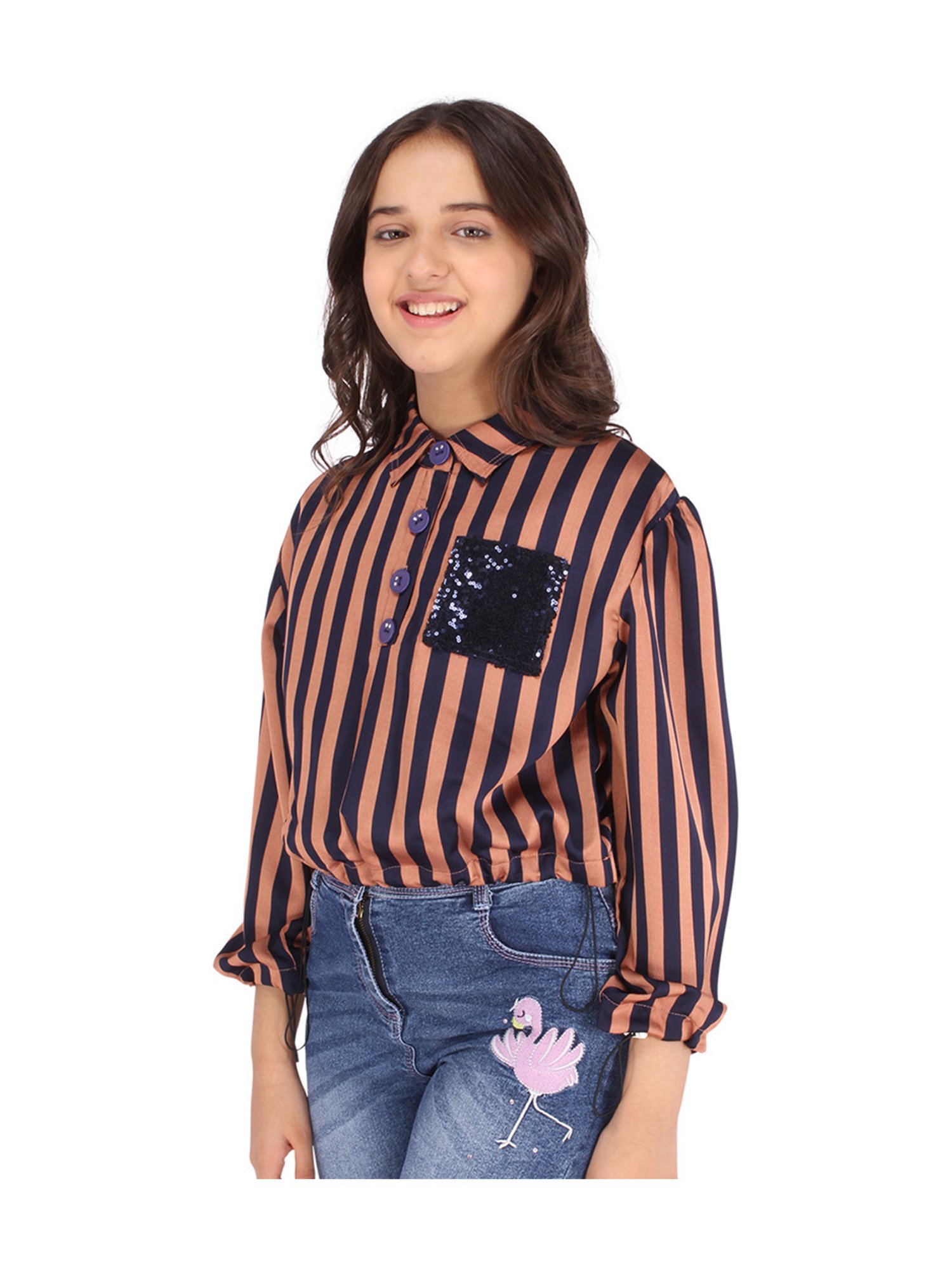 Cutecumber Kids Brown & Black Striped Full Sleeves Top