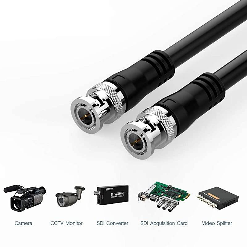 SDI Cable 6ft,  HD-SDI Cable 3G 75 Ohm Coax Cable 75-5 BNC to BNC Cable Copper Connectors Anti Oxidant 1080P for Video Security Camera CCTV Systems