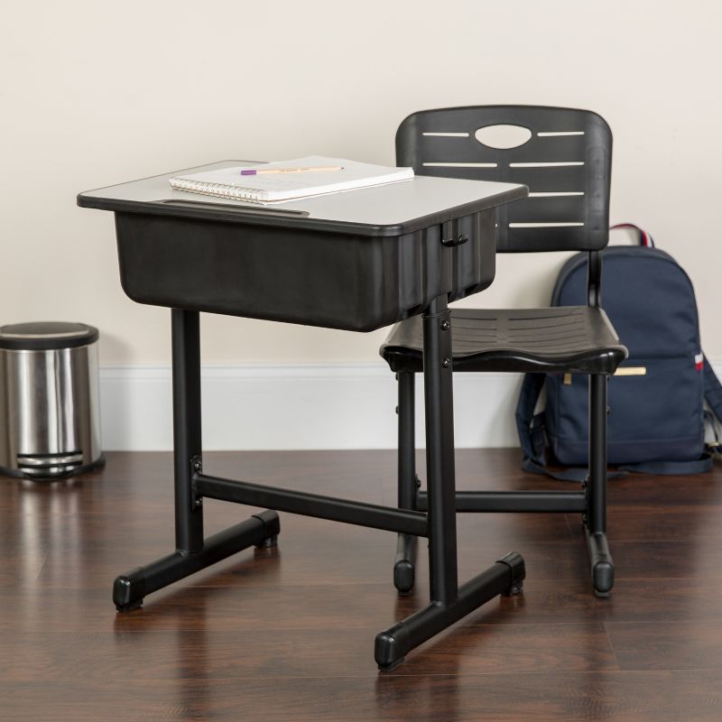Emma and Oliver Adjustable Height Student Desk and Chair with Black Pedestal Frame