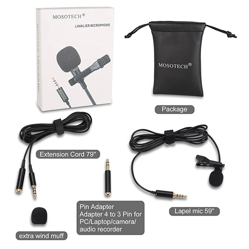 Microphone with 79" Extension Cord, Omnidirectional Condenser MIC for Recording YouTube Interview (Suitable for iPhone/Android/Windows/Camera)