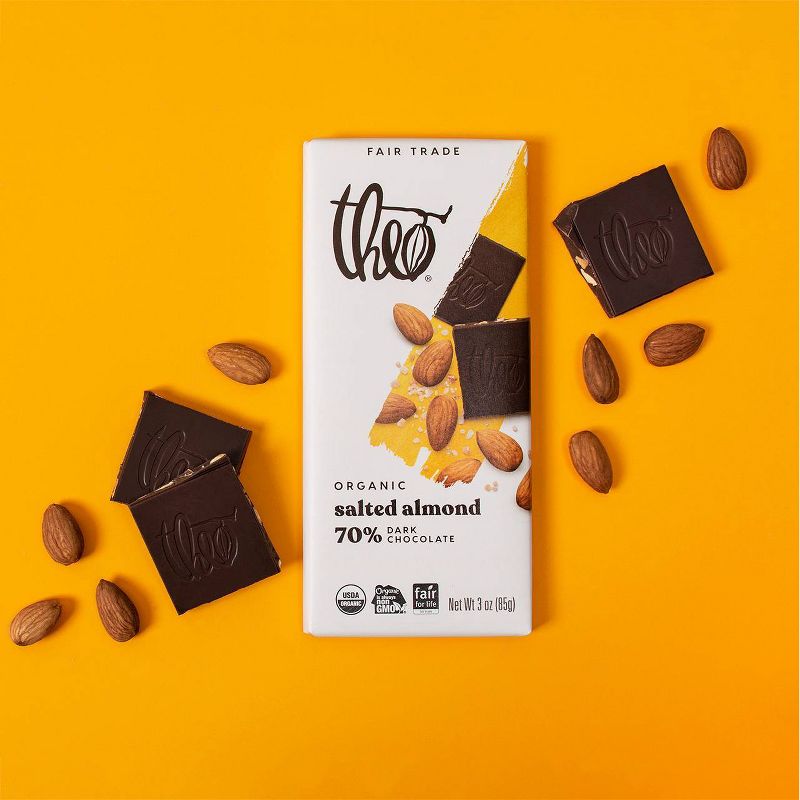 Theo Organic Salted Almond 70% Dark Chocolate Bar - 3oz