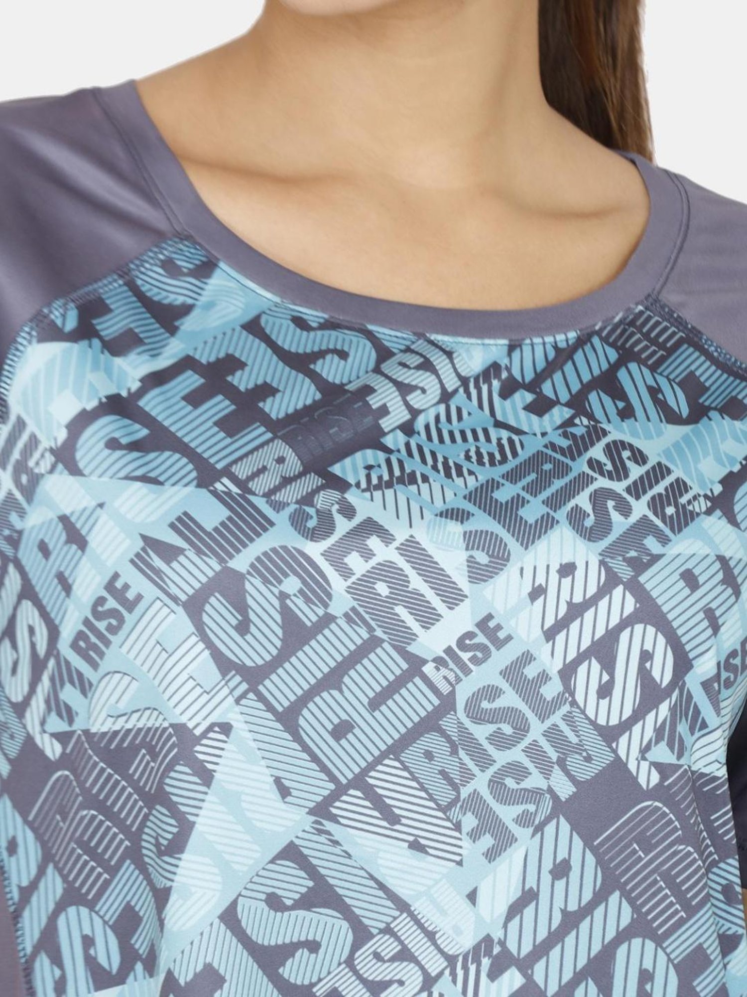 Zelocity by Zivame Light Blue Printed Sports T-shirt