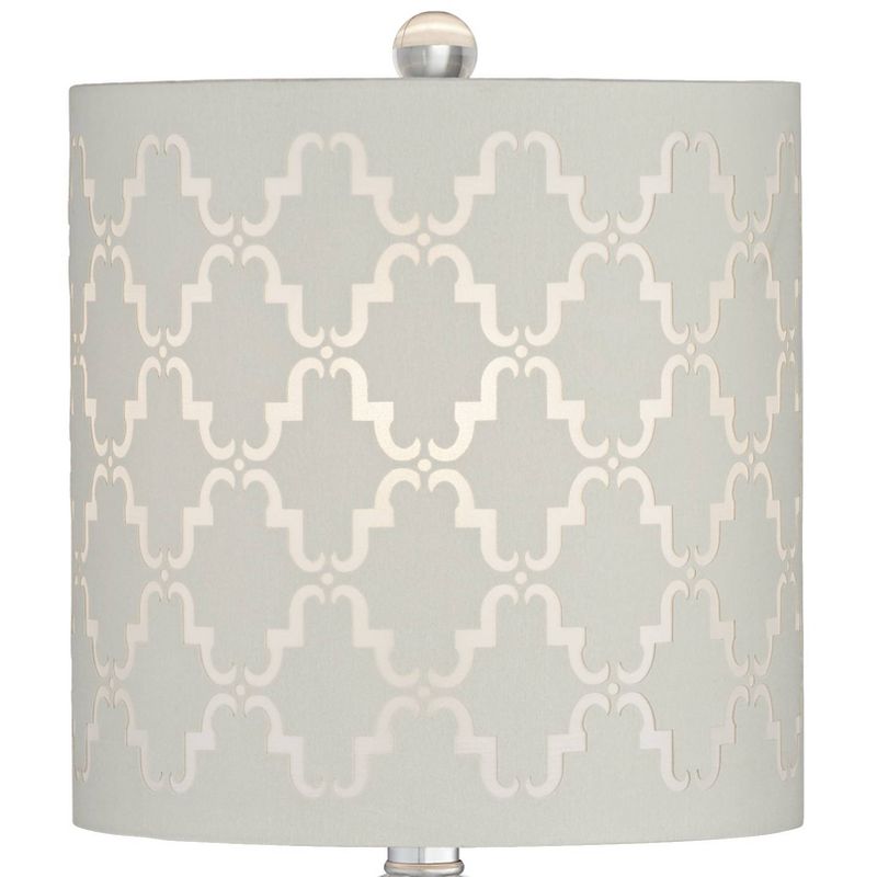 Vienna Full Spectrum Table Lamp Clear Crystal Column Metal Light Gray Fabric Cutout Pattern Shade for Living Room Bedroom Bedside