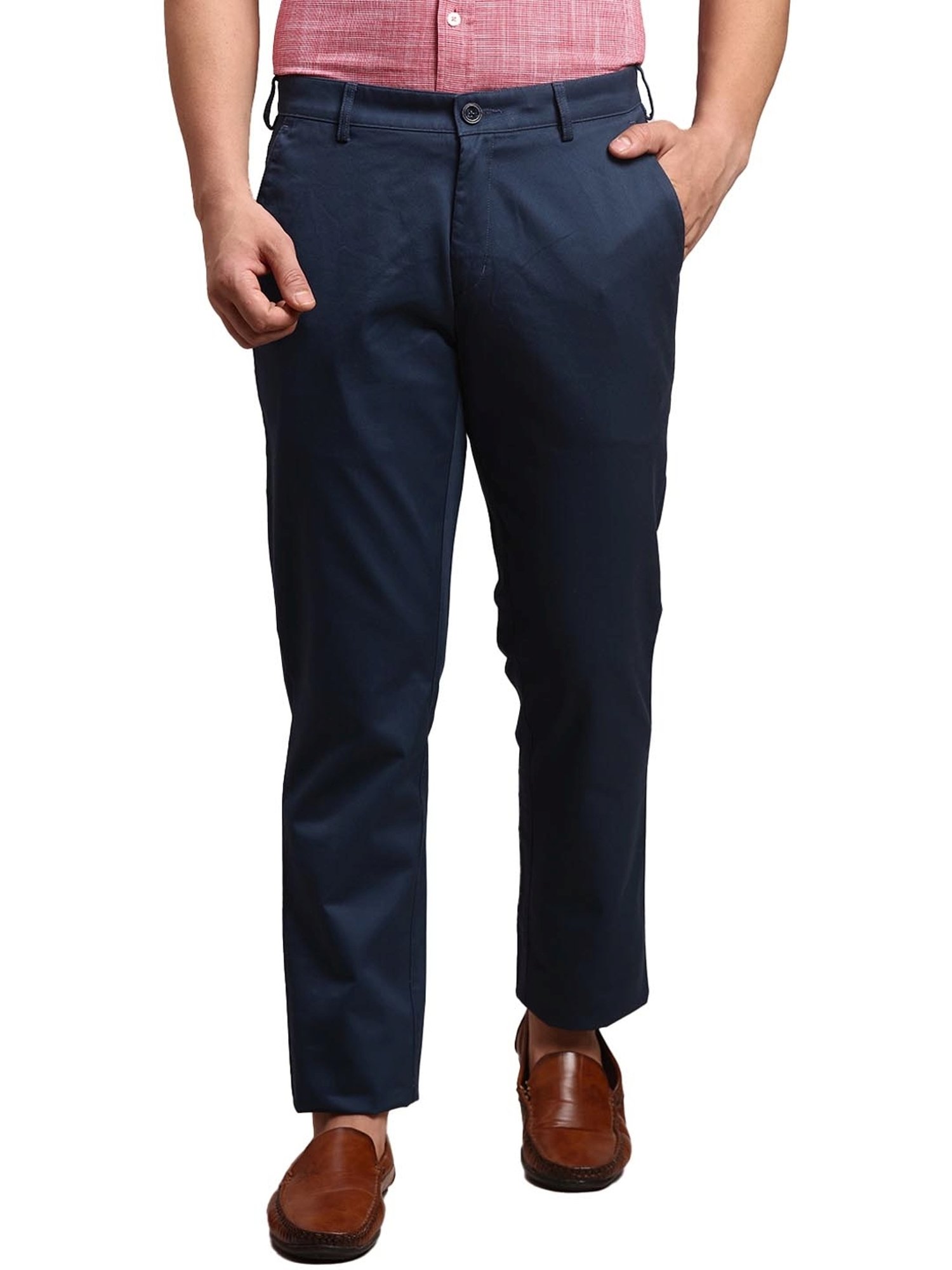 ColorPlus Blue Cotton Slim Fit Trousers