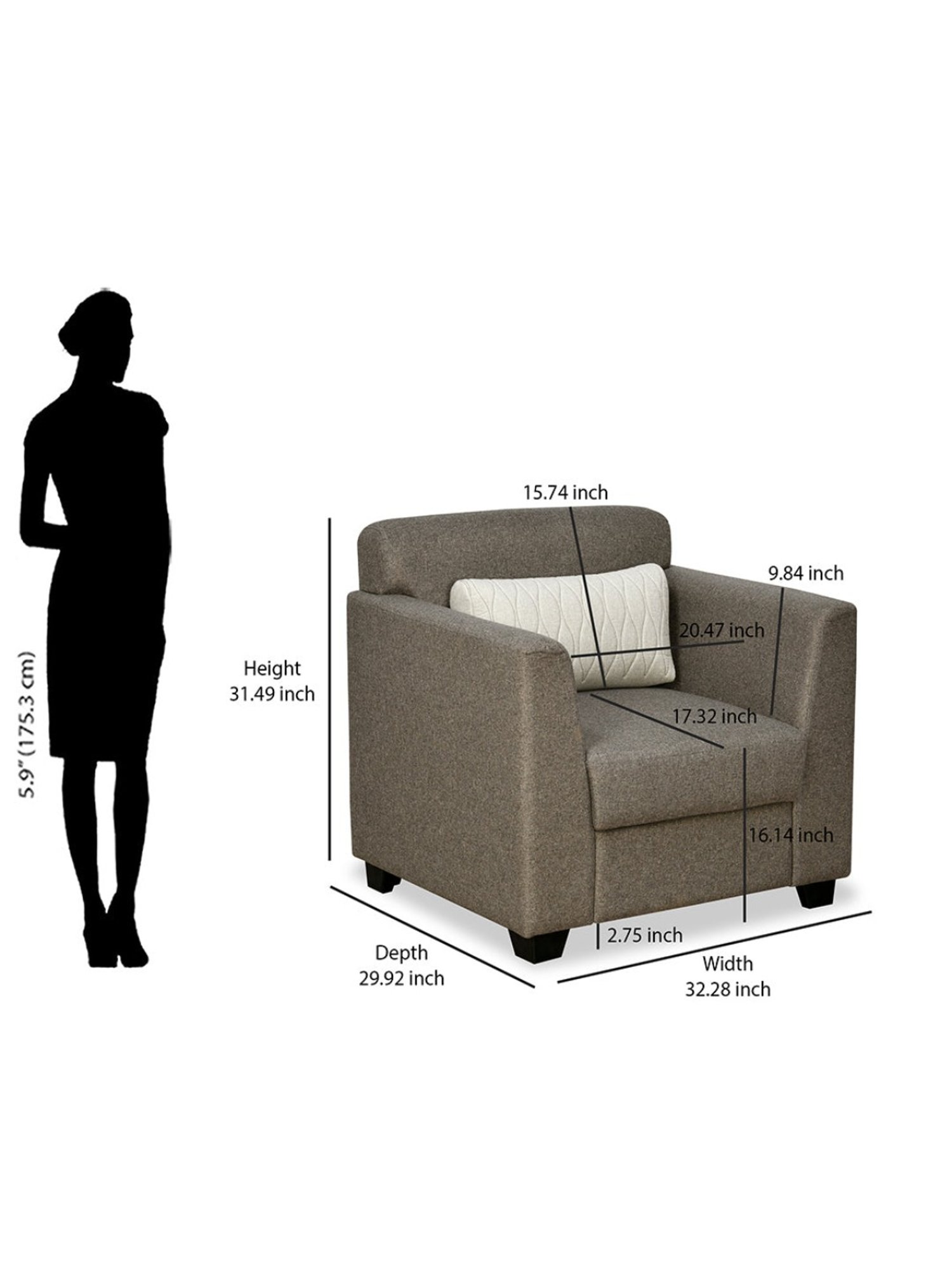 Nilkamal Svelte Dark Brown Fabric - Polyester 1 Seater Recliner Sofa