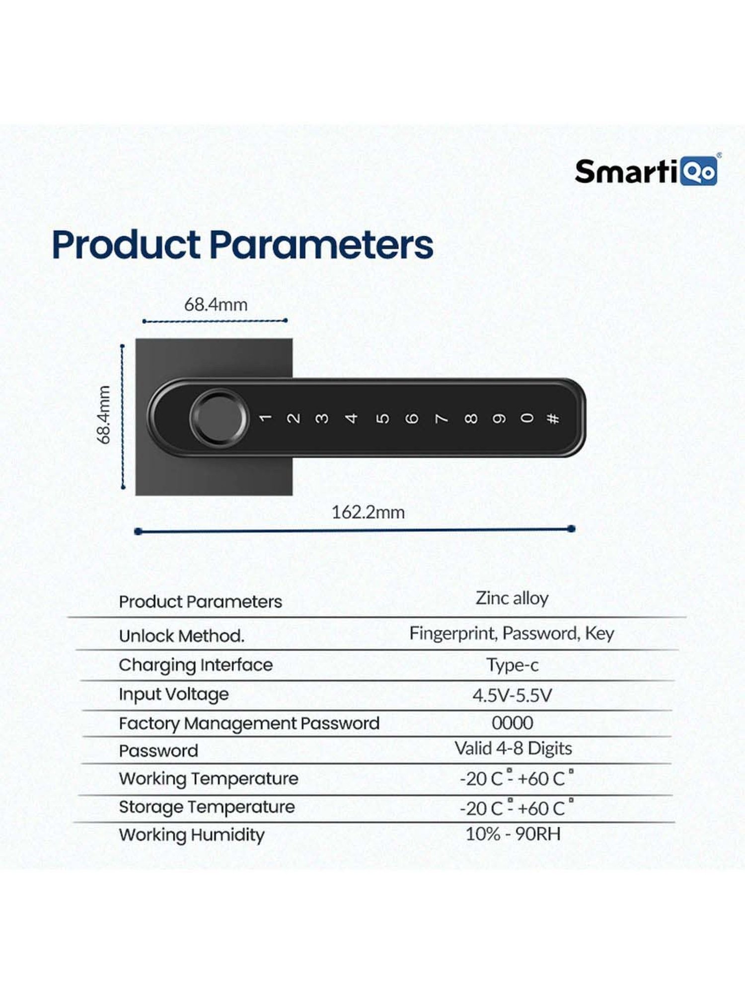 SmartiQo Fingerprint Passcode Handle Door Lock