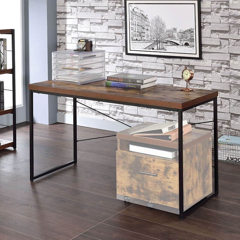 Study Computer Desk, Home Office Writing Small Desk, Modern Simple Style PC Table, Black Metal Frame Gaming Desk 47" x 22" x 28" - Weathered Oak