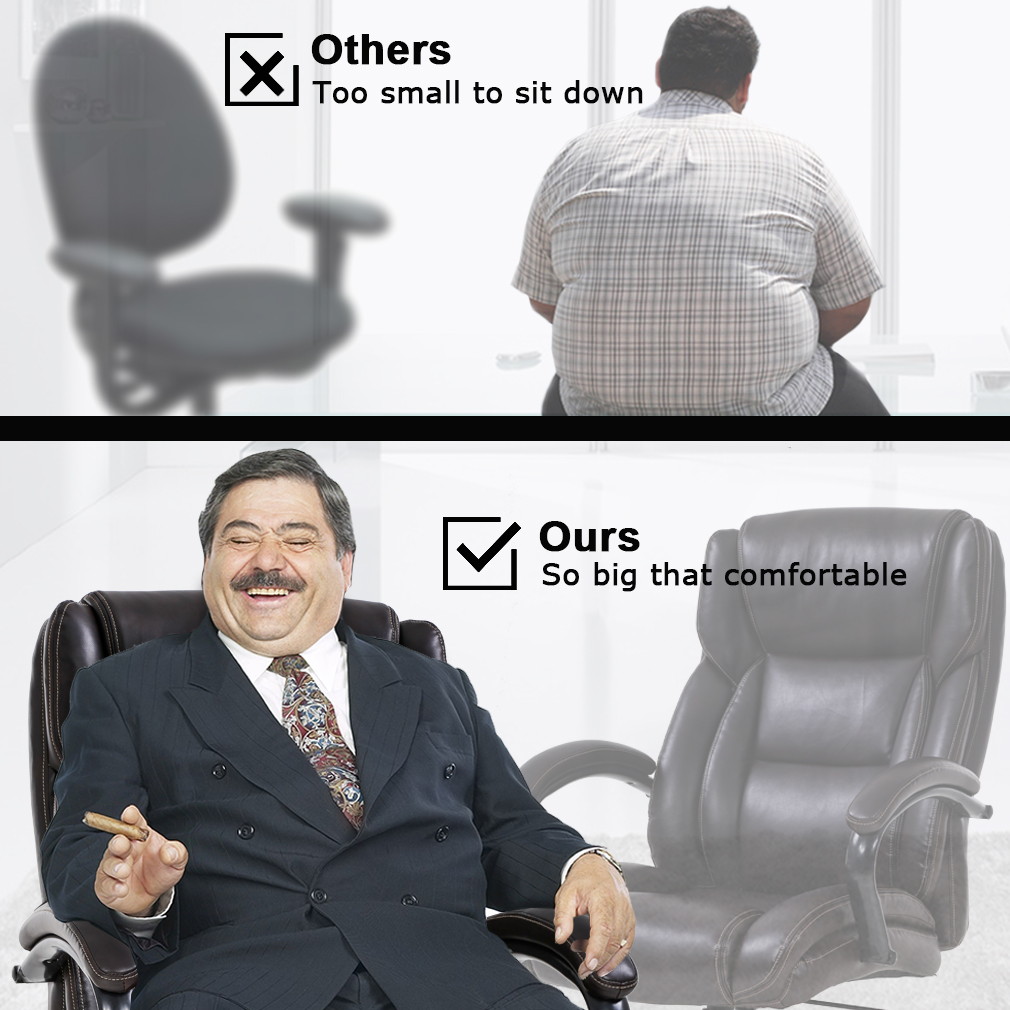 Big and Tall Office Chair 500lbs Wide Seat Ergonomic Desk Chair Task High Back Executive Chair Rolling Swivel PU Computer Chair with Lumbar Support Armrest Adjustable Chair for Heavy People, Brown