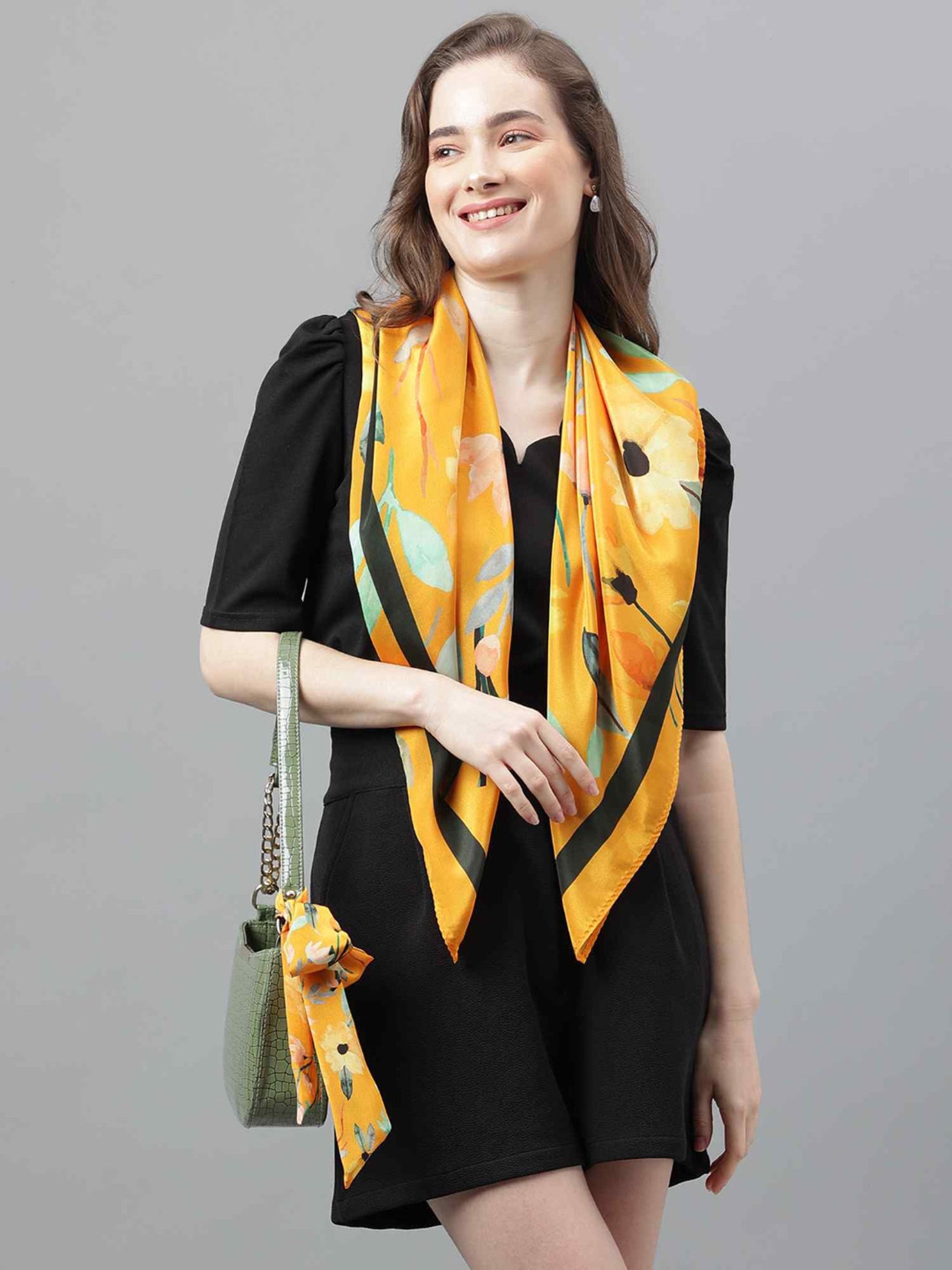 Tossido Yellow Floral Scarf & Bag Scarf Set