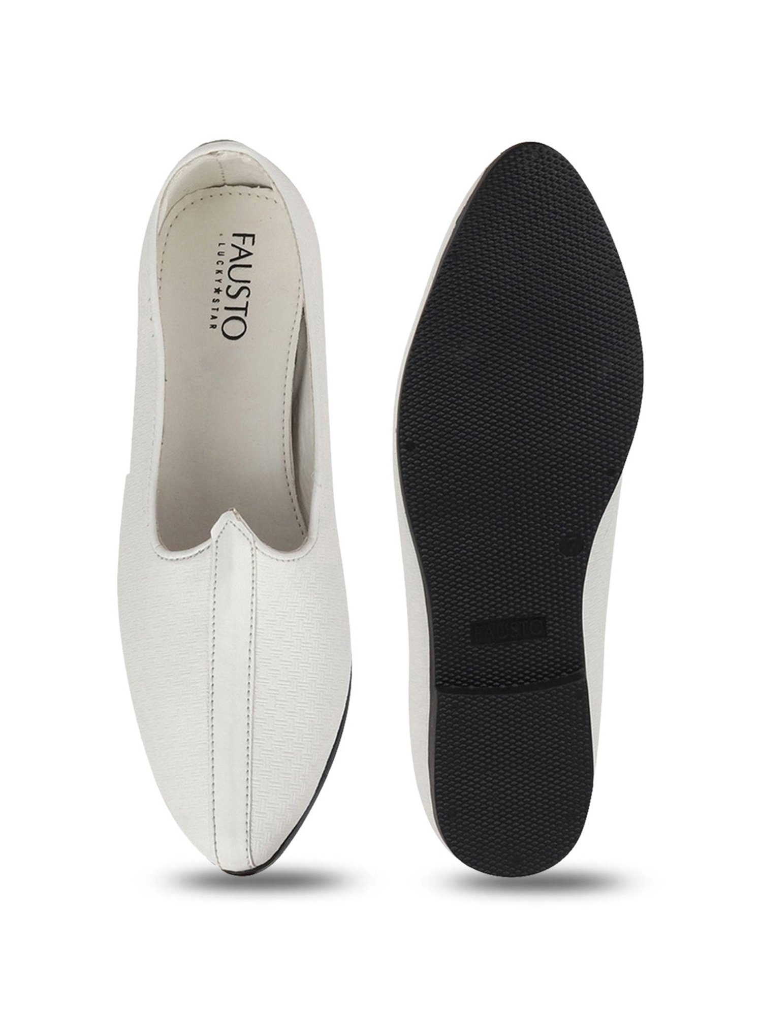 Fausto Men's White Ethnic Juttis