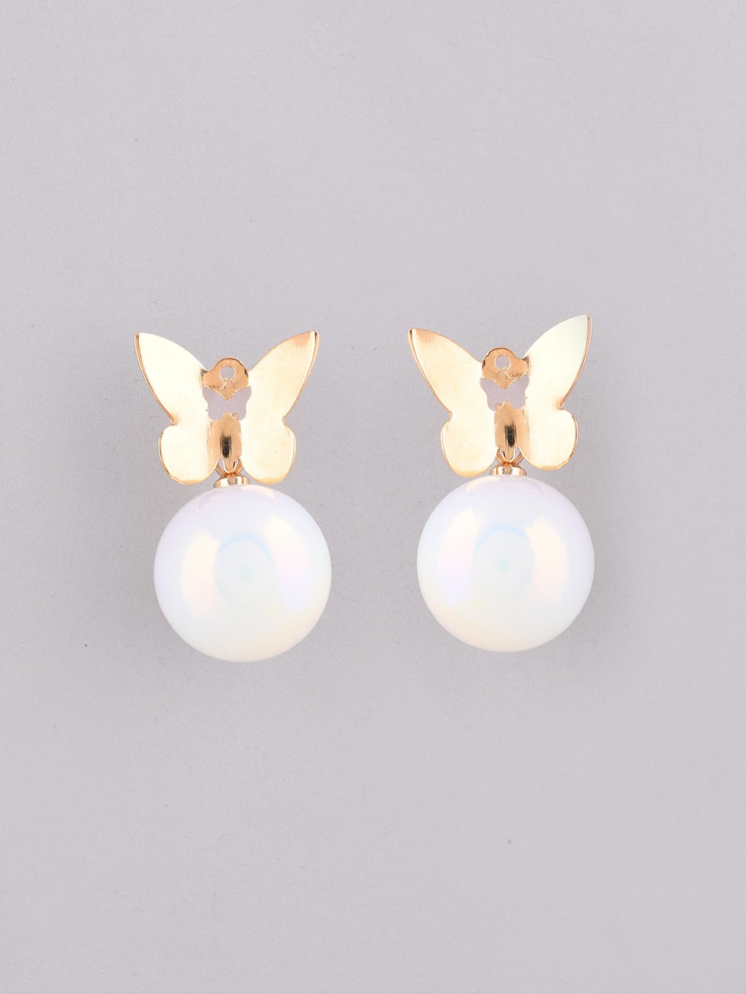 VOJ Women Gold Plated ButterFly Pearl Studs Earring for Women