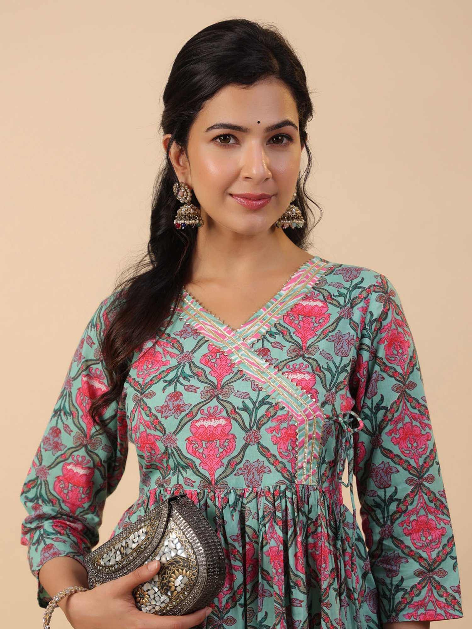 Janasya Aqua Cotton Kurta With Pants