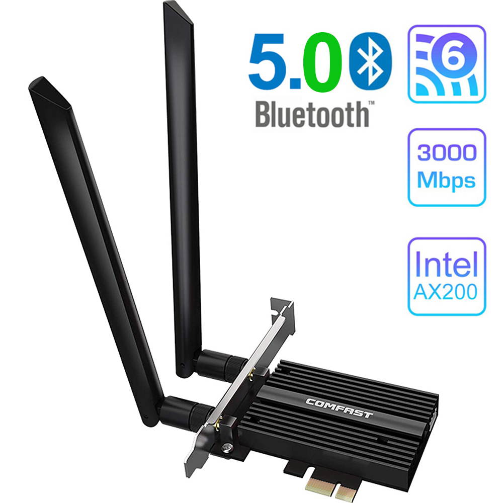 WiFi 6 WiFi Adapter AX200 Network Card with 5.0 Bluetooth, PCI-E Port Wireless Network Card 802.11AX200 x 2976Mbps Dual Antennas WiFi 6 Adapter, OFDMA Tech for Windows 10/Chrome OS/Linux