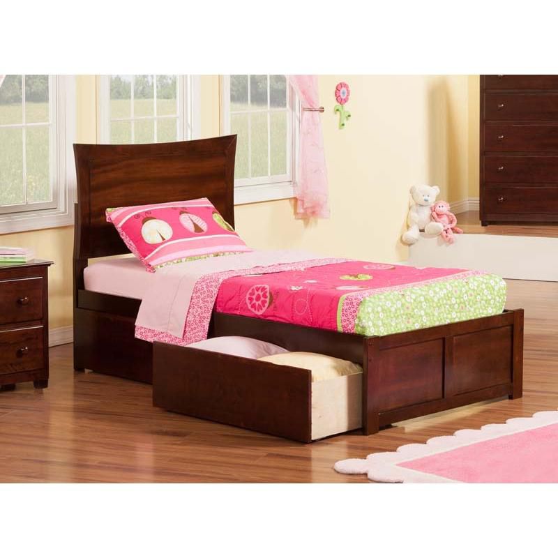 Metro Twin Flat Panel Foot Board w/2 Urban Bed Drawers Antique Walnut - Atlantic Furniture