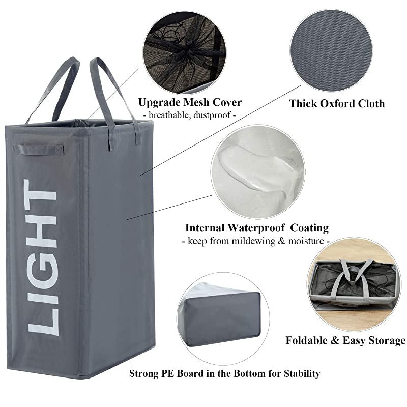26quot Tall Slim Laundry Hamper with Handles 2PcsSet Large Thin Foldable Waterproof Double Laundry Basket Bag for Dirty Clothes Storage