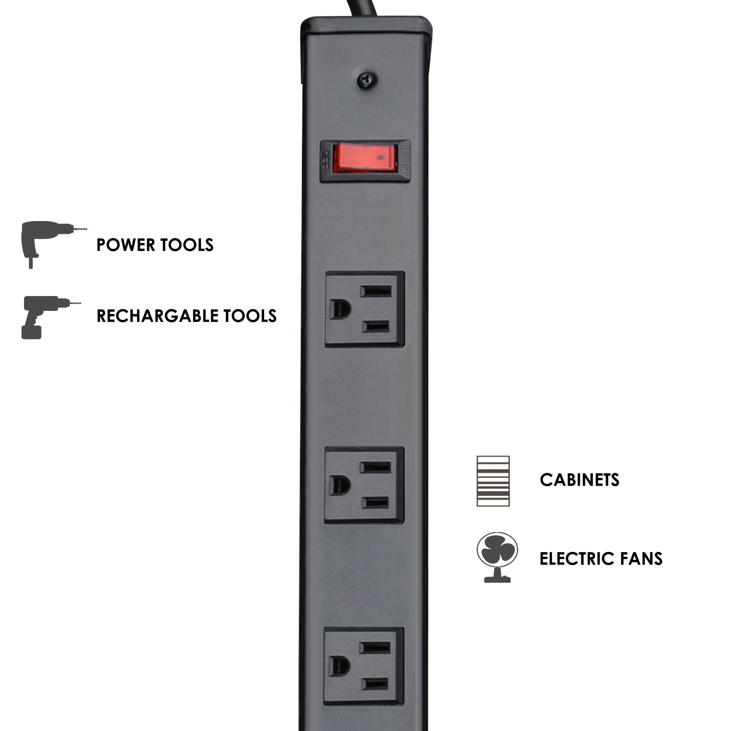 BESTTEN UL Listed 16-Outlet Heavy Duty Metal Power Strip, 12ft Long Extension Cord, 15A ON/Off Circuit Breaker, Mounting Brackets Included, Black