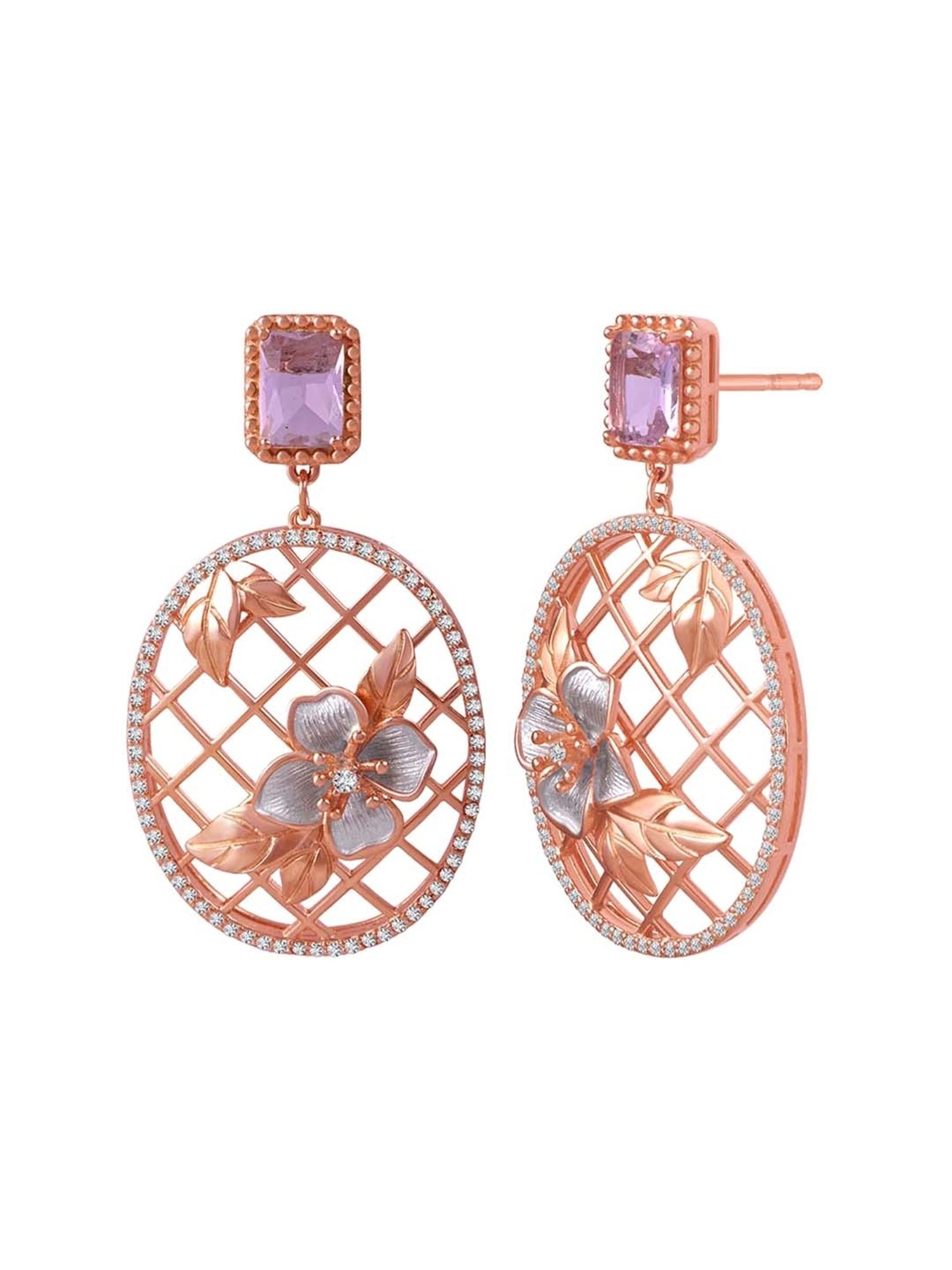 Rihi by P.C. Chandra Jewellers 92.5 Sterling Silver Pink Stone Oval Rose Gold Drop Earring