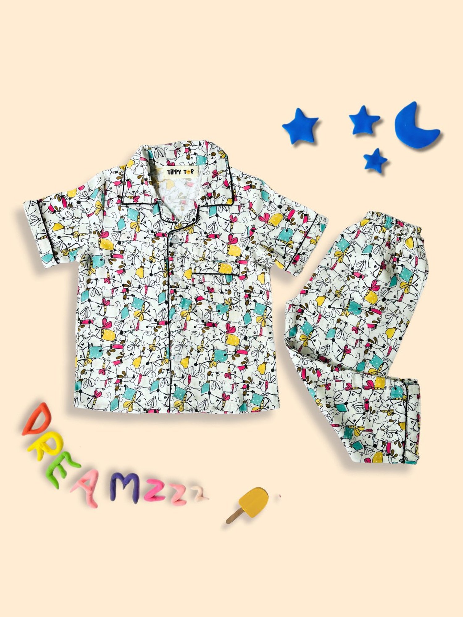 Tippy Top Boys White Printed Shirt with Pants