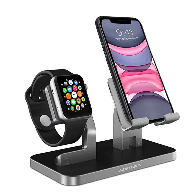 Cell Phone Stand Compatible with Apple Watch Universal Desktop Stand Holder for iWatch Series 54321 iPhone 11 Pro Max XS XR X 8 7 6S 6 Plus Space Gray