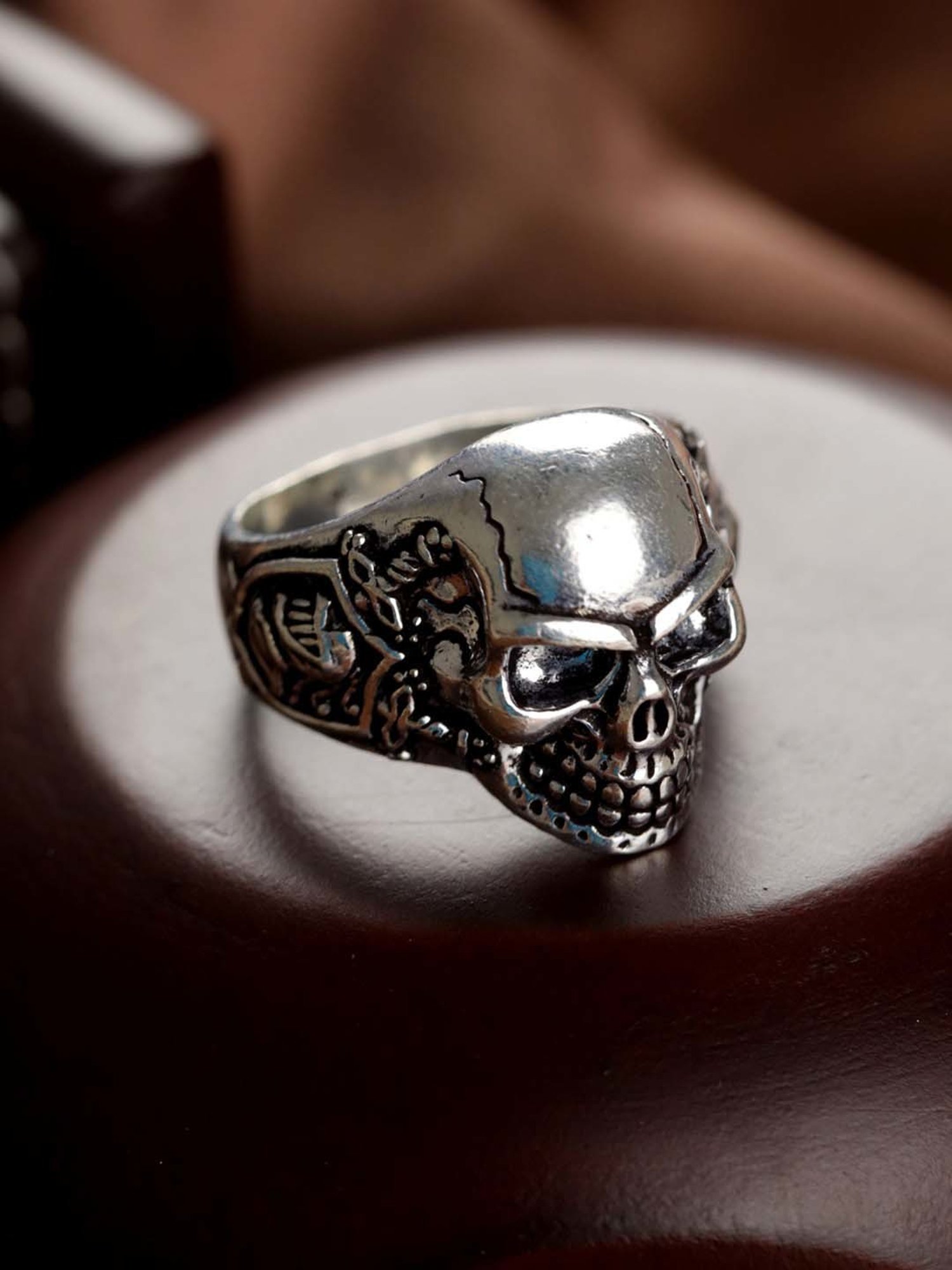 Bold by Priyaasi Silver-Plated Skull Ring for Men