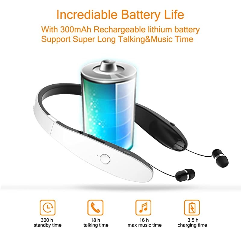 Foldable Bluetooth Headset  Lightweight Retractable Bluetooth Headphones for SportsExercise Noise Cancelling Stereo Neckband Wireless Headset with carry case