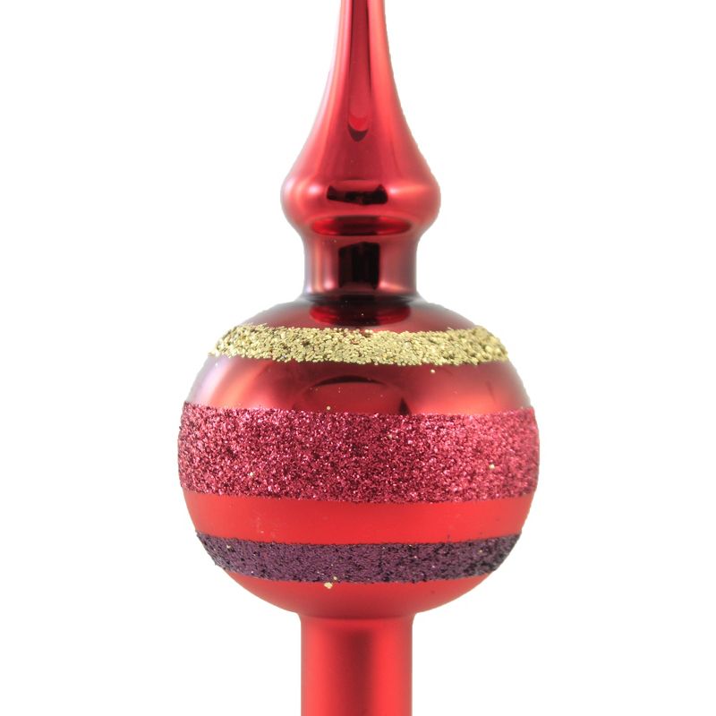 Inge Glas 11.5" Dark Red Block Stripes Finial Tree Topper Christmas  -  Tree Toppers