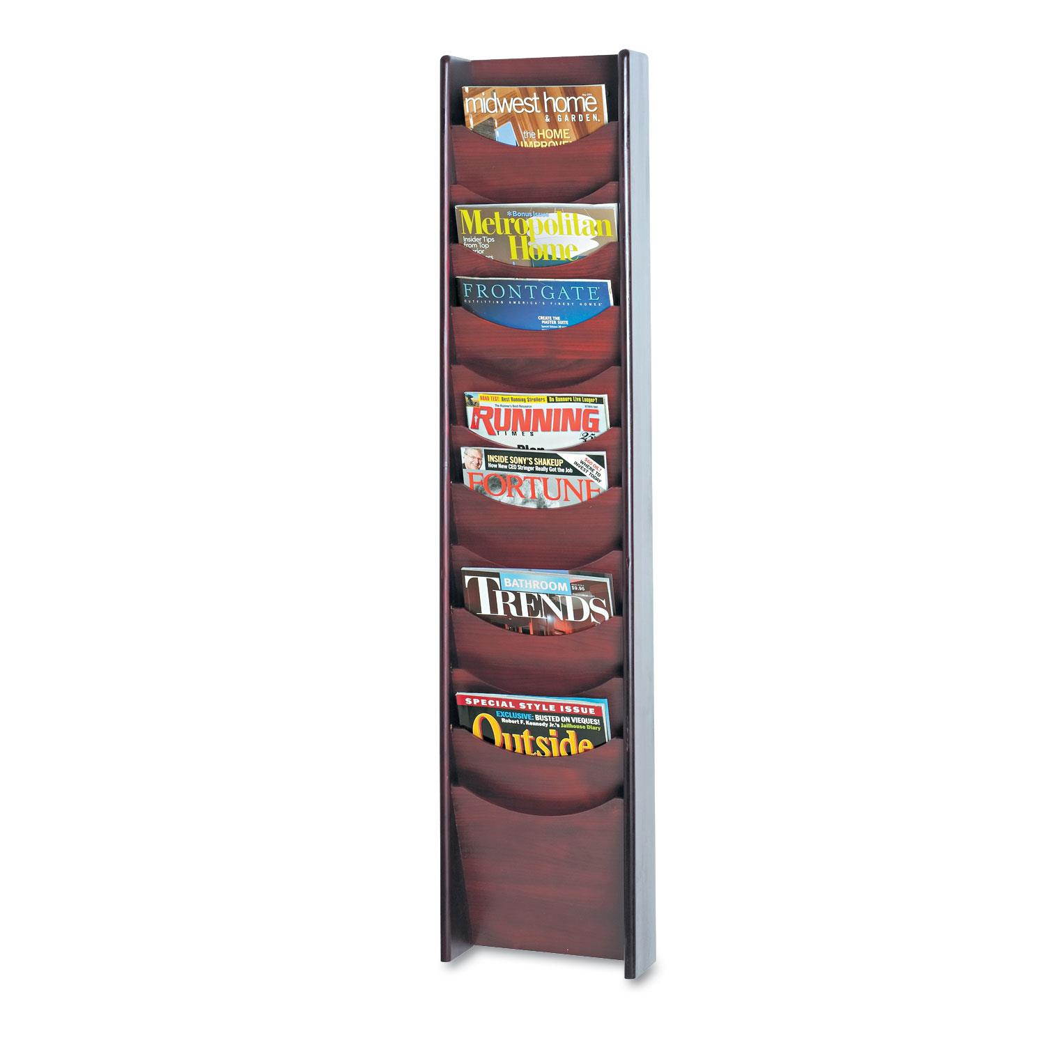 Solid Wood Wall-Mount Literature Display Rack, 11-1/4w X 3-3/4d X 48h, Mahogany