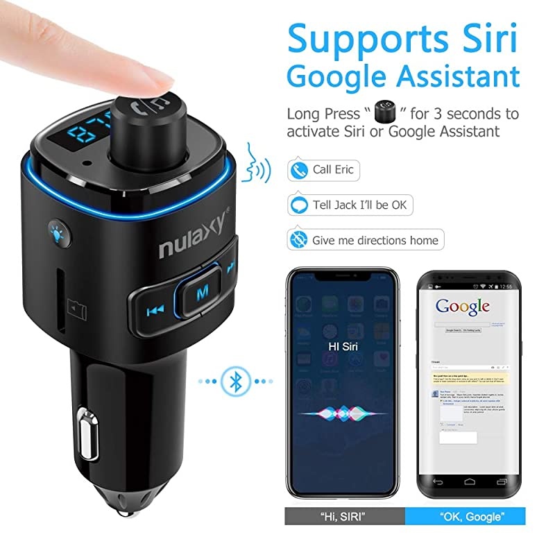 Bluetooth FM Transmitter for Car, 7 Color LED Backlit Bluetooth Car Adapter with QC3.0 Charging, Support Siri Google Assistant, USB Flash Drive, microSD Card, Handsfree Car Kit (B- Black)