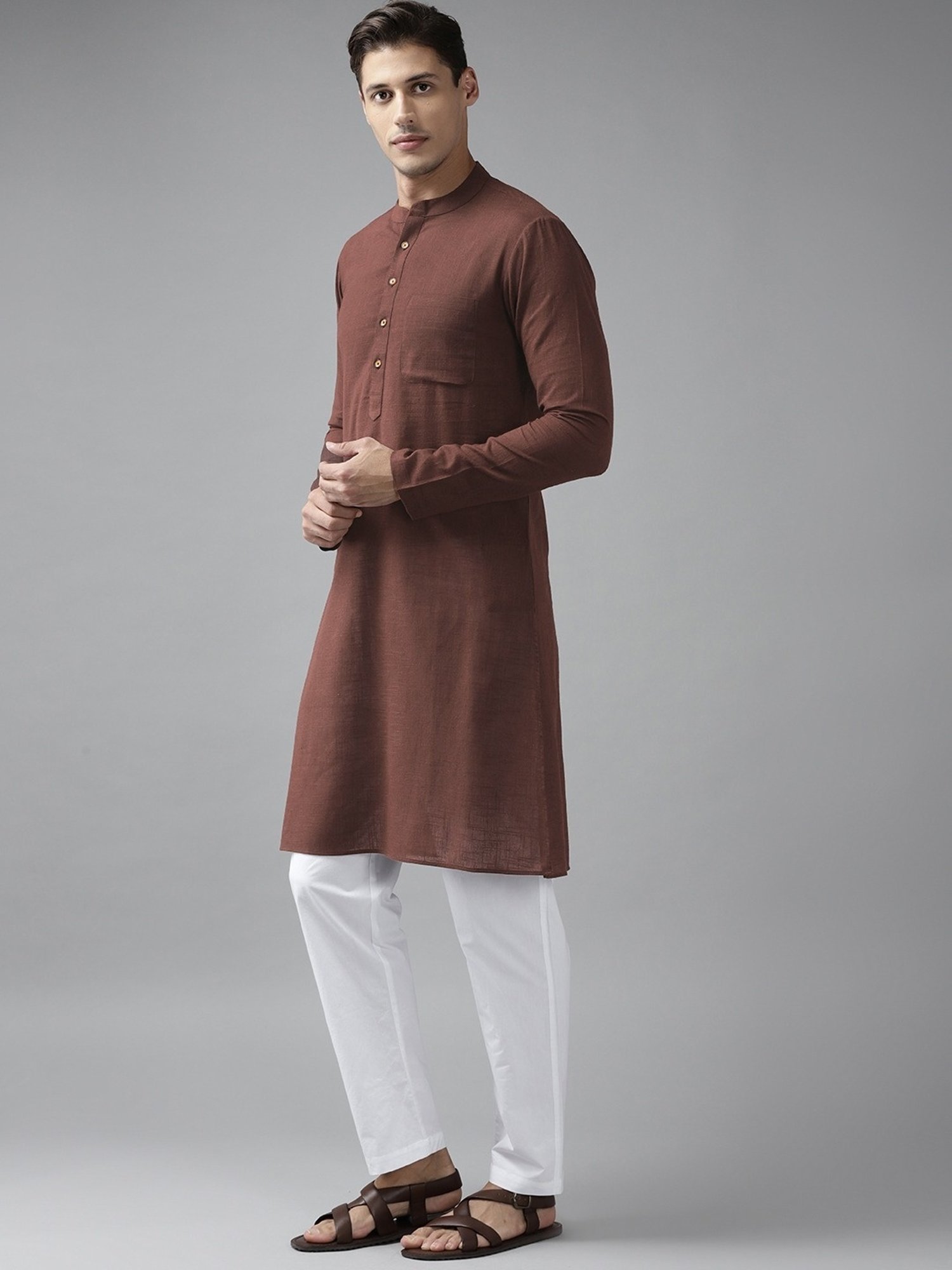 See Designs Brown & White Cotton Regular Fit Kurta Bottom Set