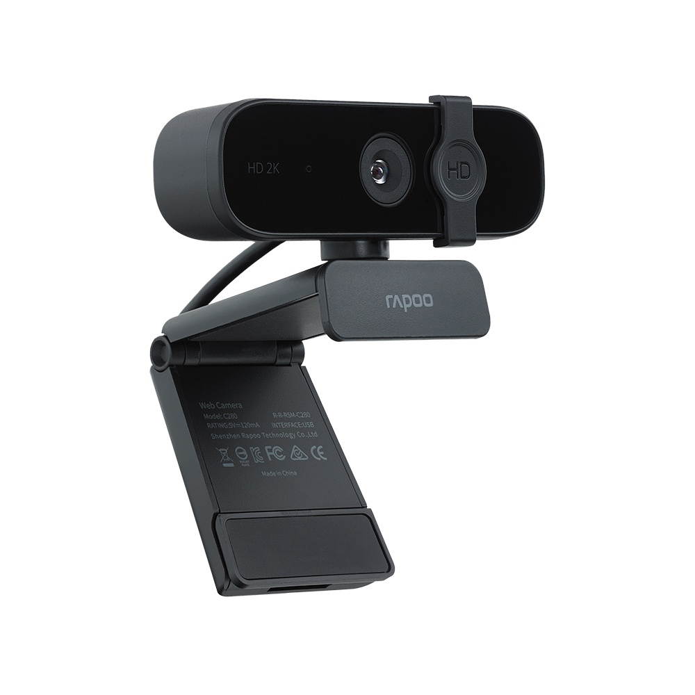 Rapoo C280 Webcam USB HD 2KSupport Camera Built-in Omnidirectional Dual Noise Reduction Microphone 85&deg; Wide-angle Viewing Angle 360&deg; Horizontal Rotation-Black