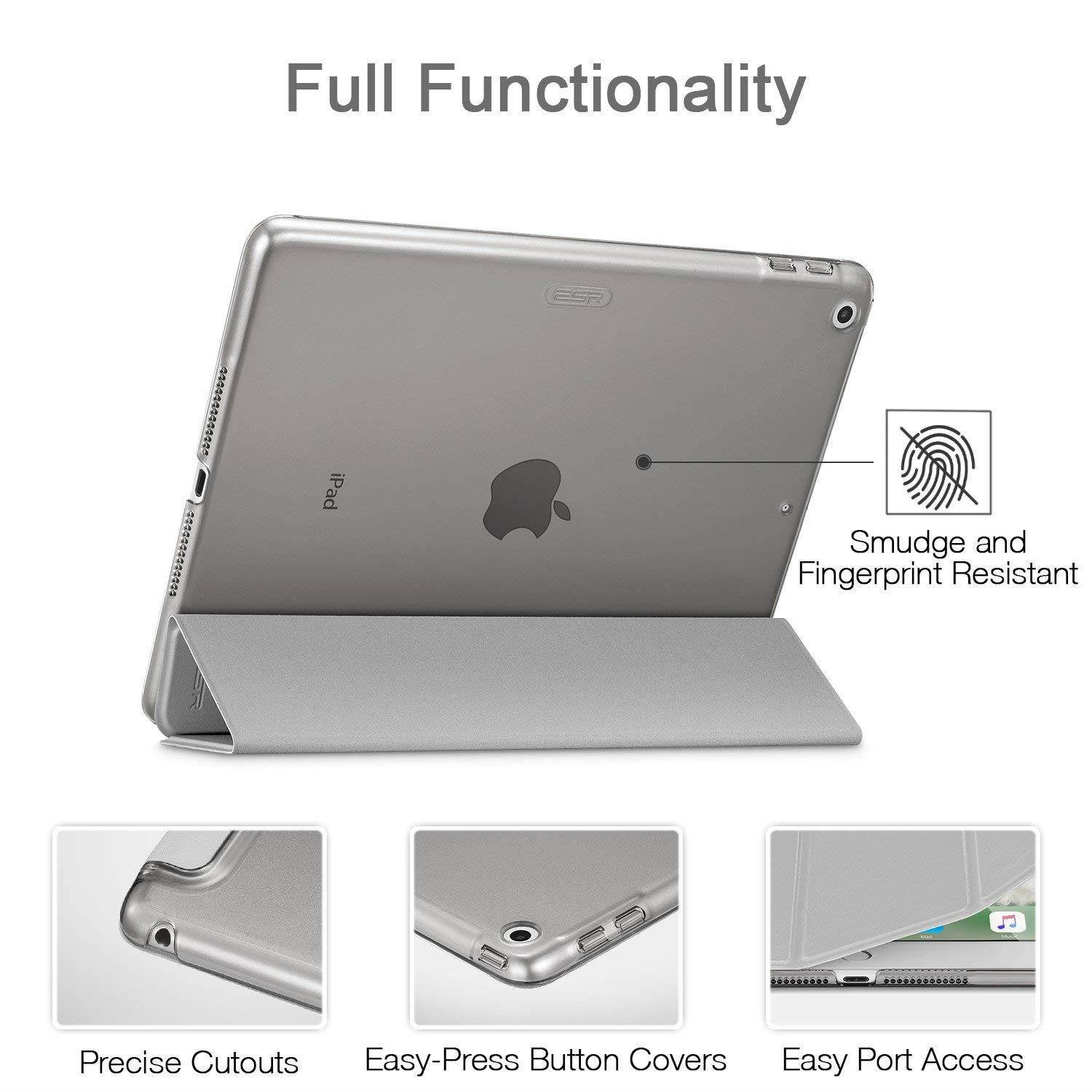 ESR iPad 9.7 2018/2017 Case, Lightweight Smart Case Trifold Stand with Auto Sleep/Wake Function, Microfiber Lining, Hard Back Cover Compatible for The Apple iPad 9.7 iPad 5th / 6th Generation, Gary