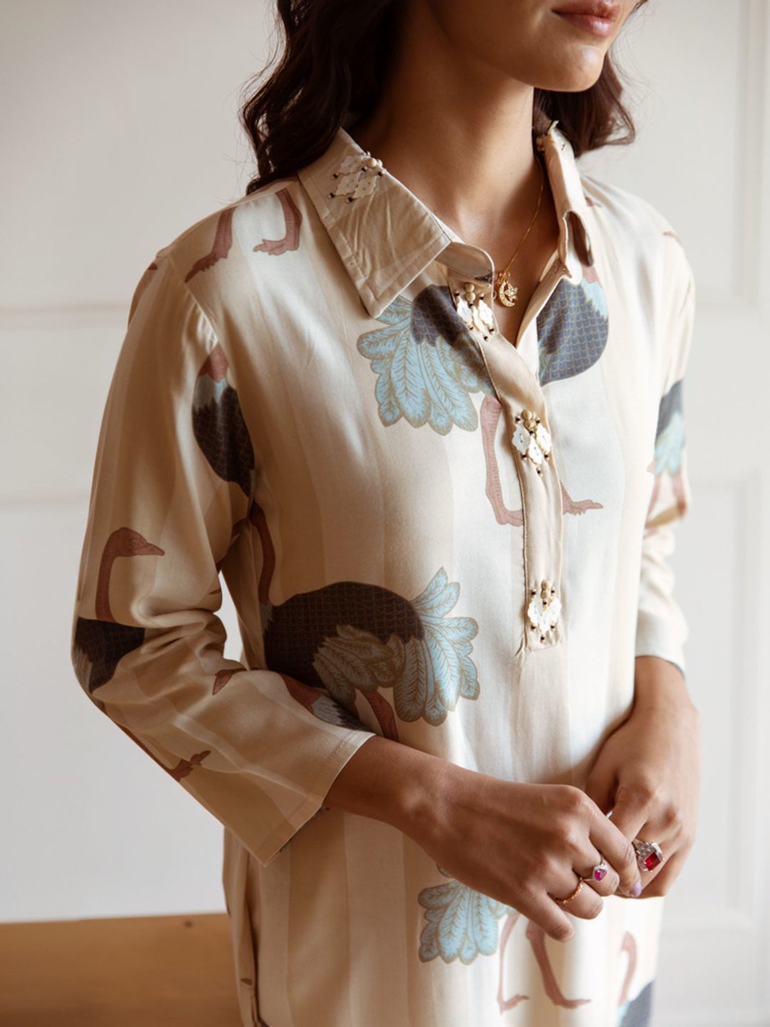 Ishin Cream Printed Kurta & Pants Set