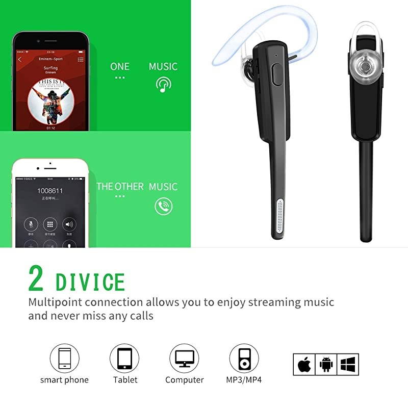 Bluetooth Headset,  Wireless Business Earpiece V4.1 Lightweight Noisy Suppression Bluetooth Earphone with Microphone for Phone/Laptop/Car (Black+Case)