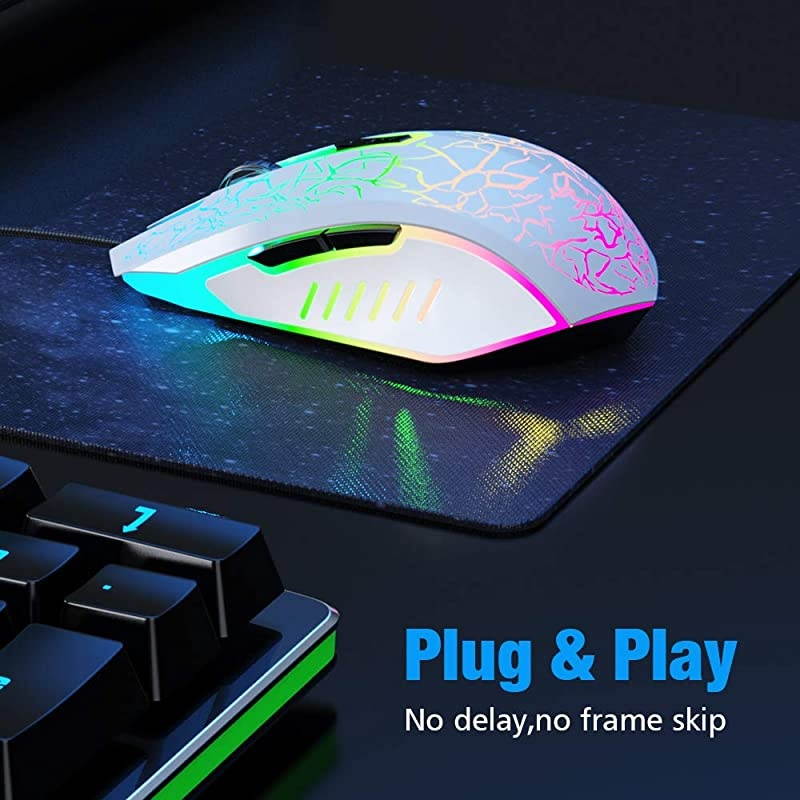 Wired Gaming Mouse, Ergonomic USB Optical Mouse Mice with Chroma RGB Backlit, 1200 to 3600 DPI for Laptop PC Computer Games & Work &ndash; White