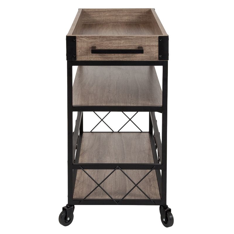 Flash Furniture Castleberry Rustic Wood Grain and Iron Kitchen Serving and Bar Cart