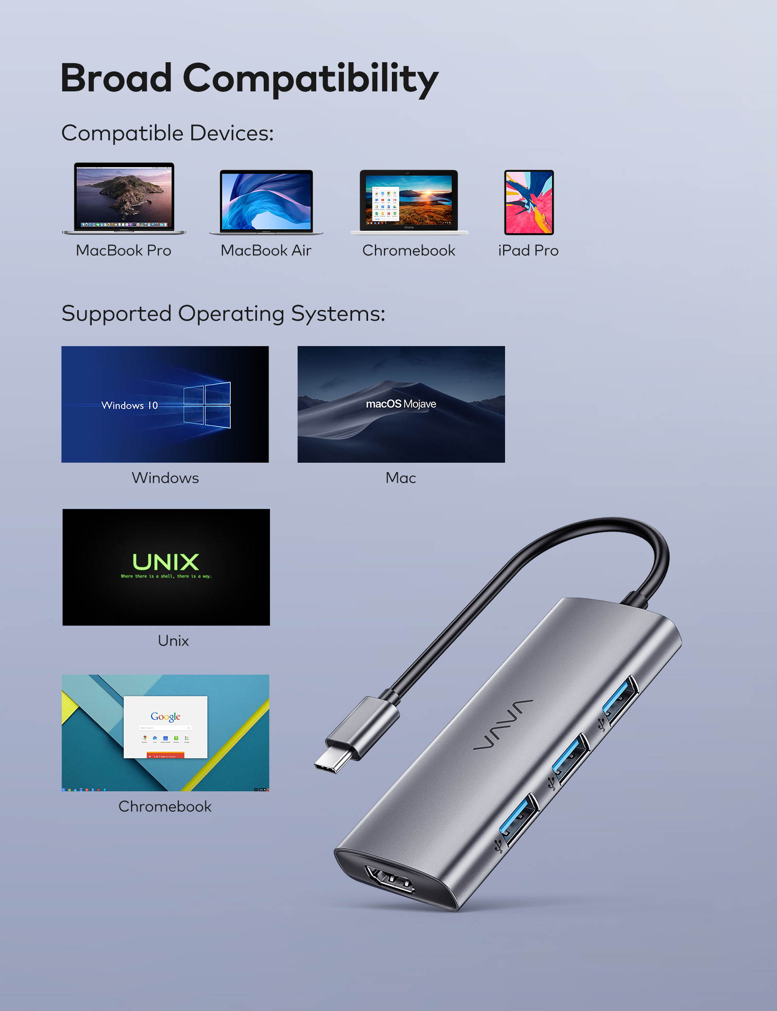 VAVA USB C Hub, 7-in-1 USB C Adapter with 100W Power Delivery Charging Port, 4K USB C to HDMI Port, 3 USB 3.0 Ports, SD/TF Cards Reader for MacBook/Pro/Air/Chromebook/iPad Pro/Type C Windows Laptops