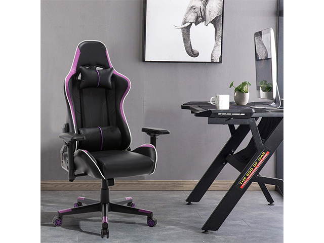 Massage Racing Chair Gaming Chair - Computer Office Adjustable Lumbar Cushion Headrest Swivel Rocking Function Desk Chair 5 Colors,Purple,GC34