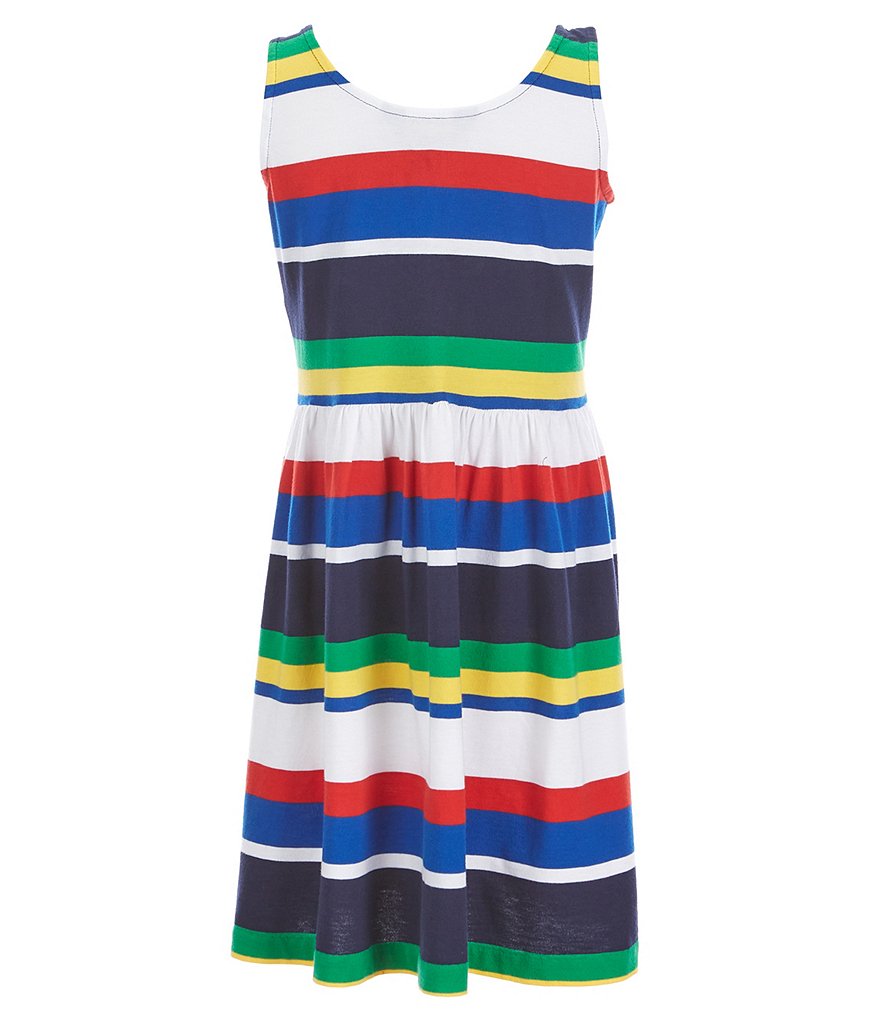 Polo Ralph Lauren Big Girls 7-16 Sleeveless Shirred-Waist Striped Knit Fit-And-Flare Dress