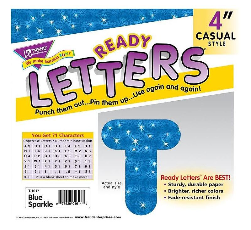 Trend Ready Letters Sparkles Letter Set Blue Sparkle 4"h 71/Set T1617