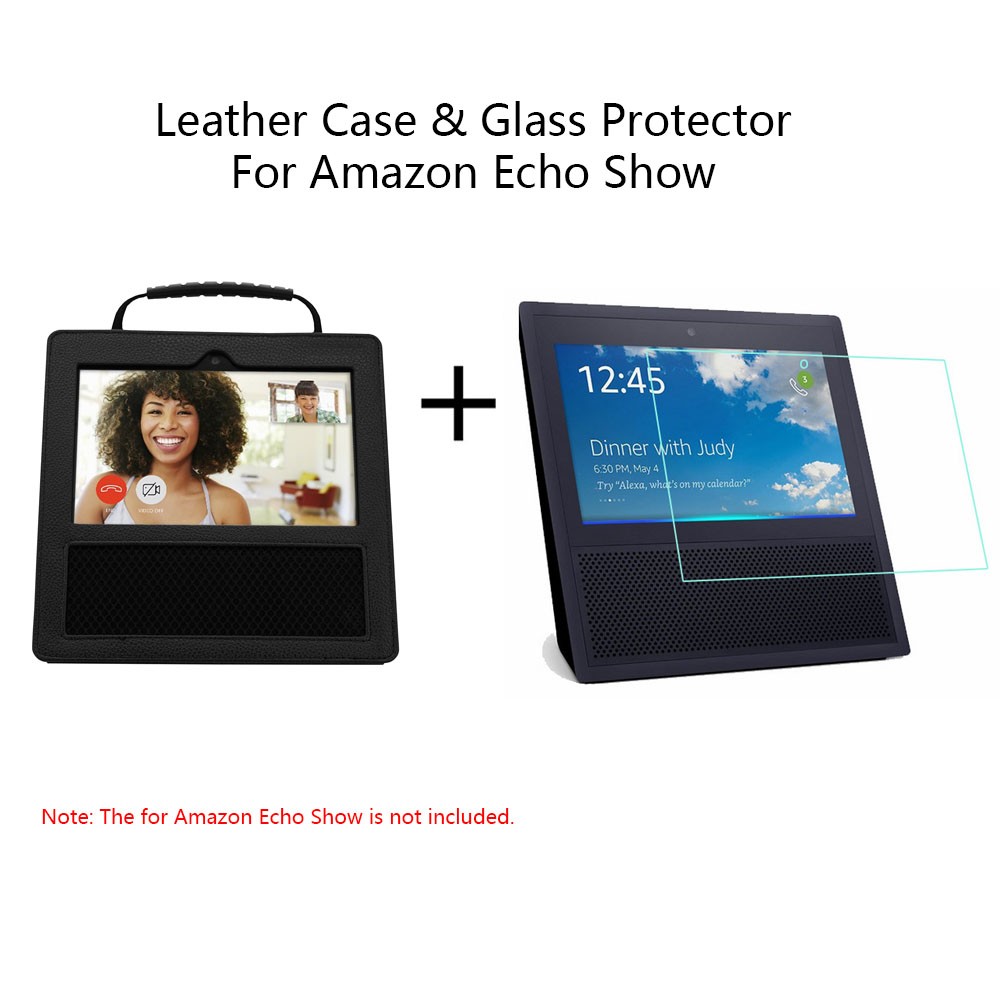 High-quality Leather Case Lightweight Protection Cover Soft Protector with Glass Screen Protector Wipes Handle Mesh Blank Design for Amazon Echo Show Smart Speaker