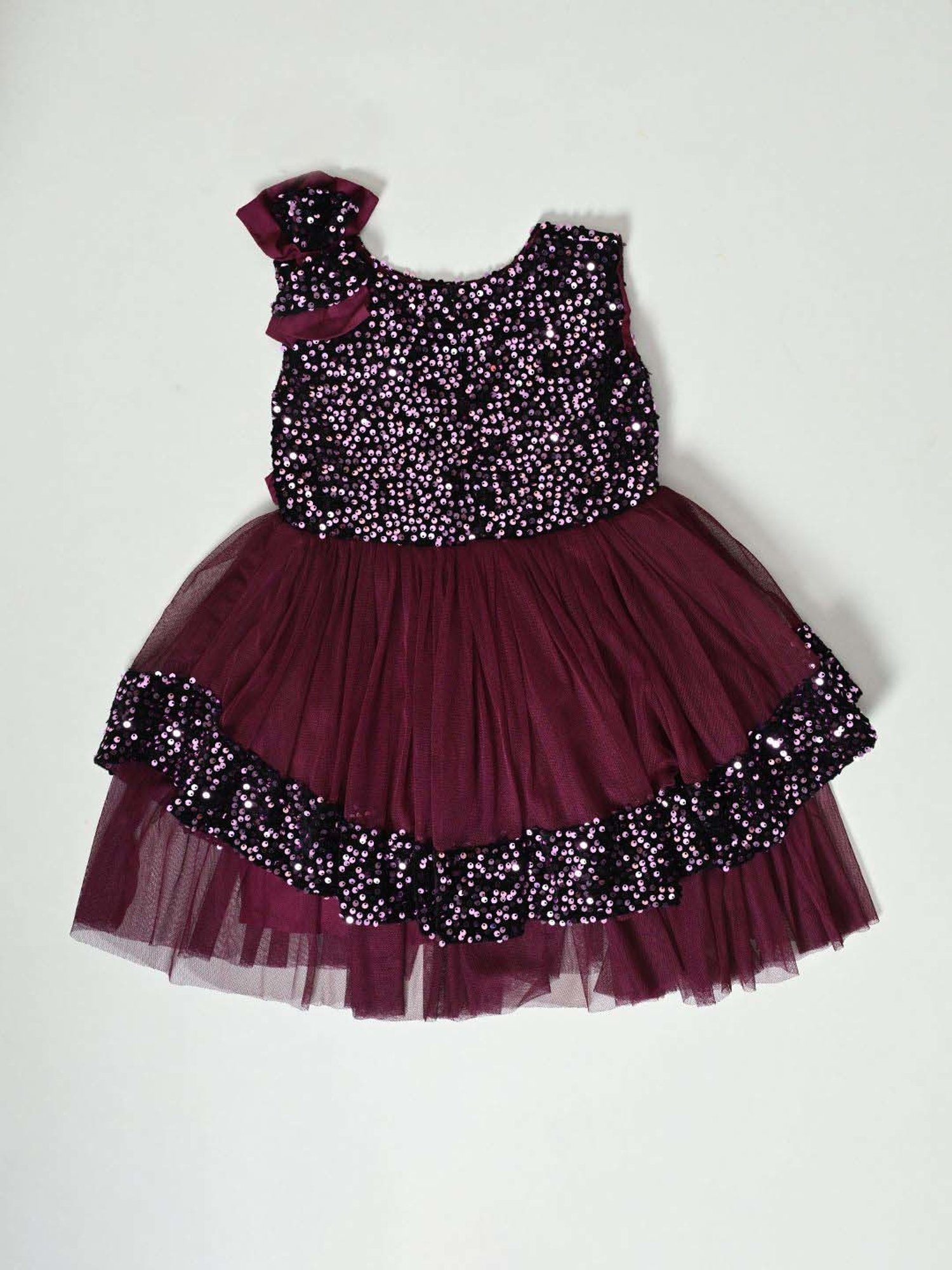 Bella Moda Kids Maroon Self Pattern Dress