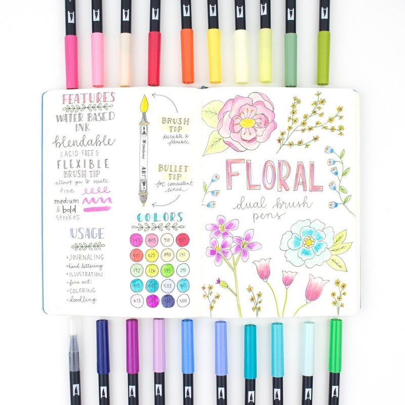 Tombow 20ct Dual Brush Pen Art Markers - Floral Palette