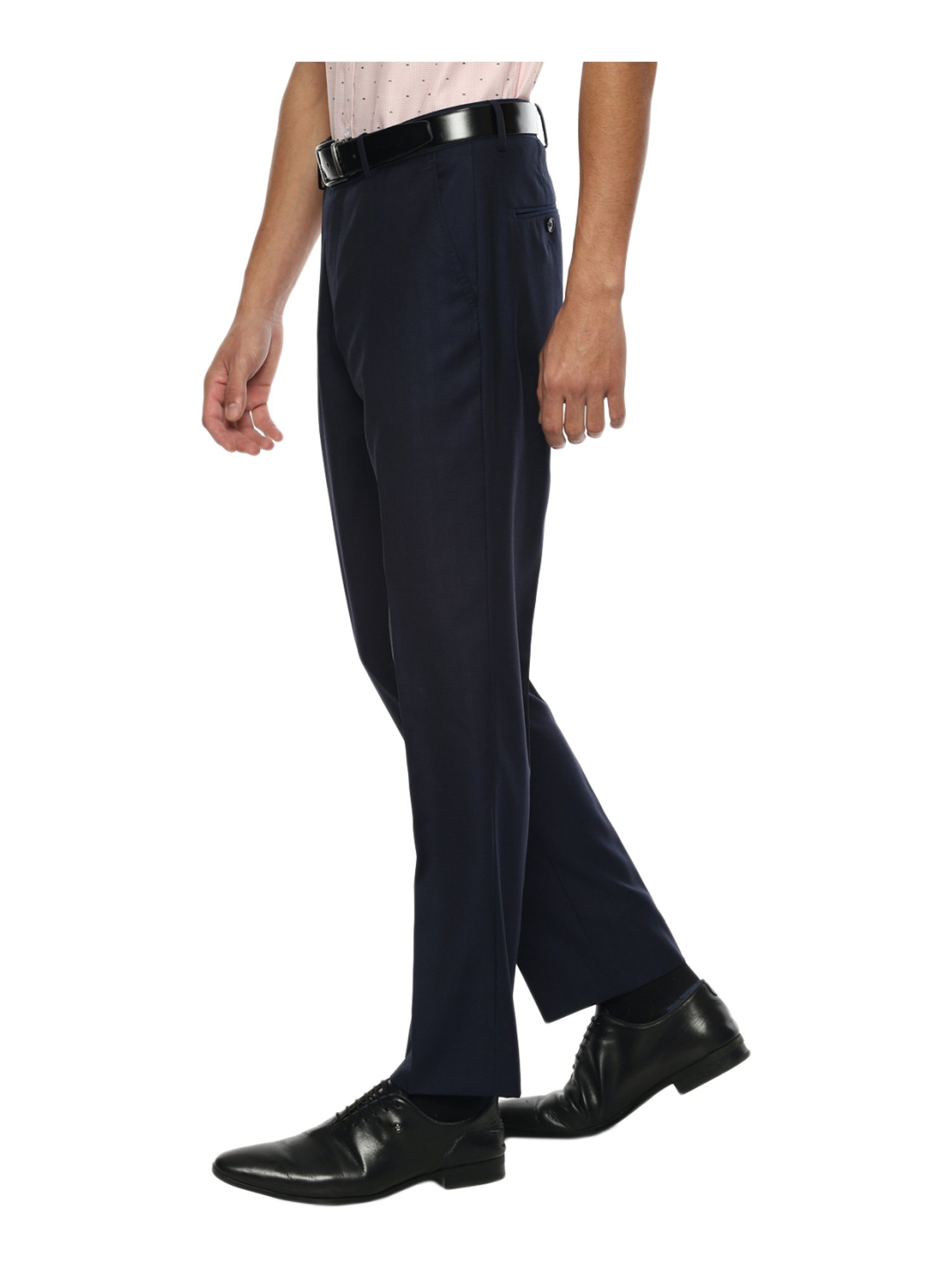 Louis Philippe Gods & Kings Navy Slim Fit Striped Flat Front Trousers