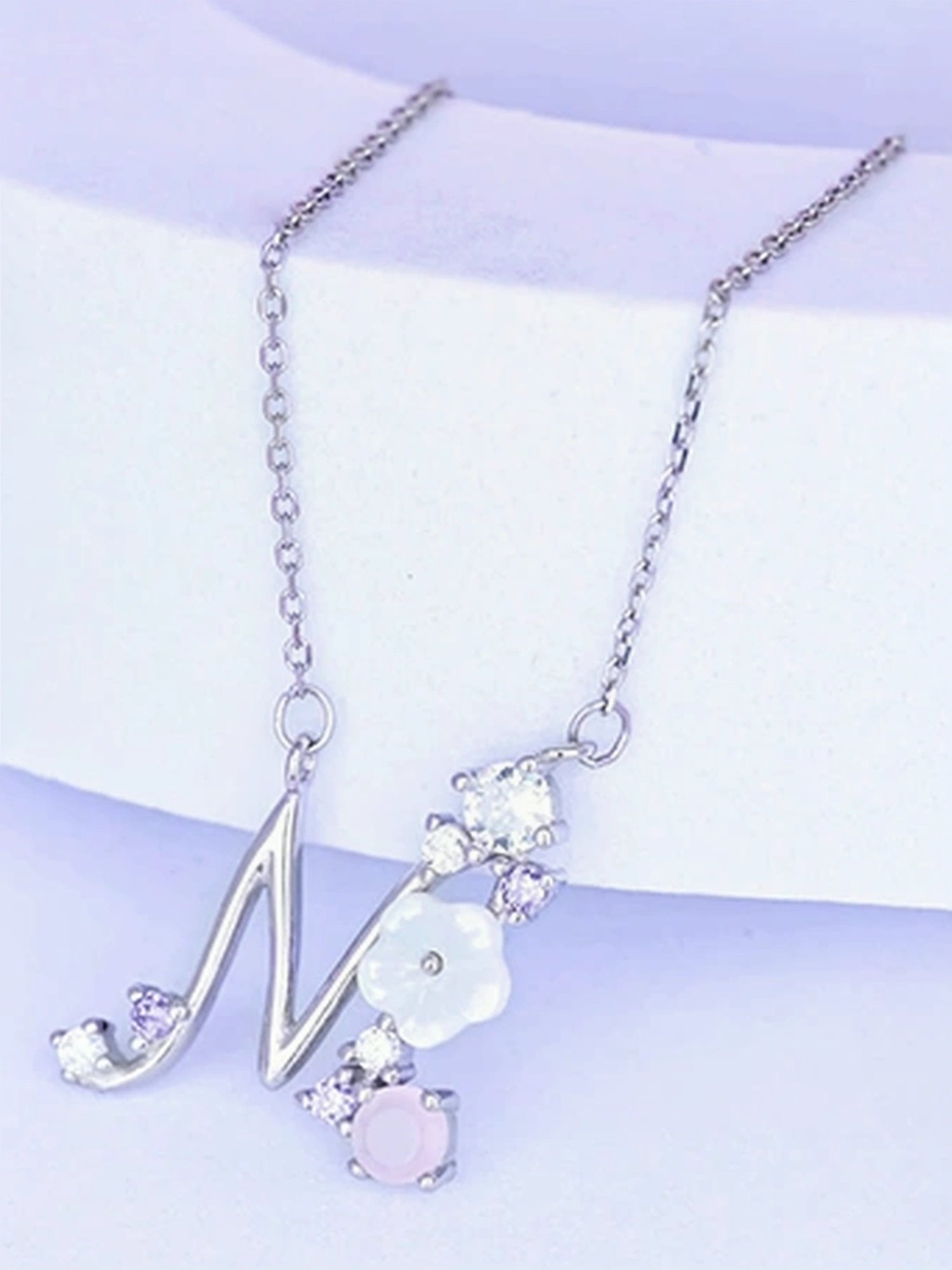 Touch925 Sterling Silver Floral 'N' Initial Chain Necklace for Women & Girls