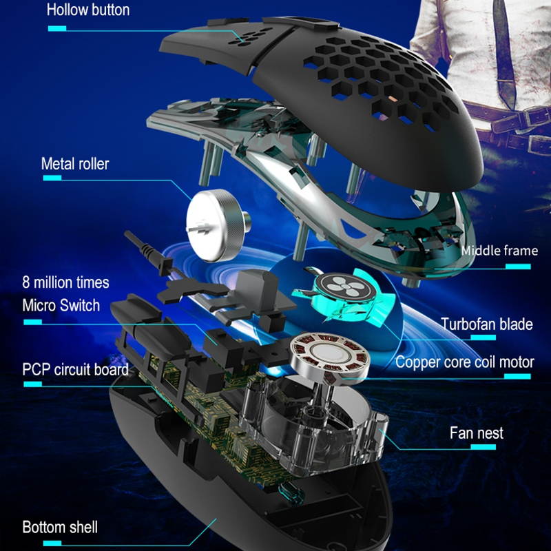 USB Wired Game Mouse Adjustable DPI Computer RGB Luminous Mice Macro Program Cable TV Bidding Mouse Fan Cooling For Laptop PC