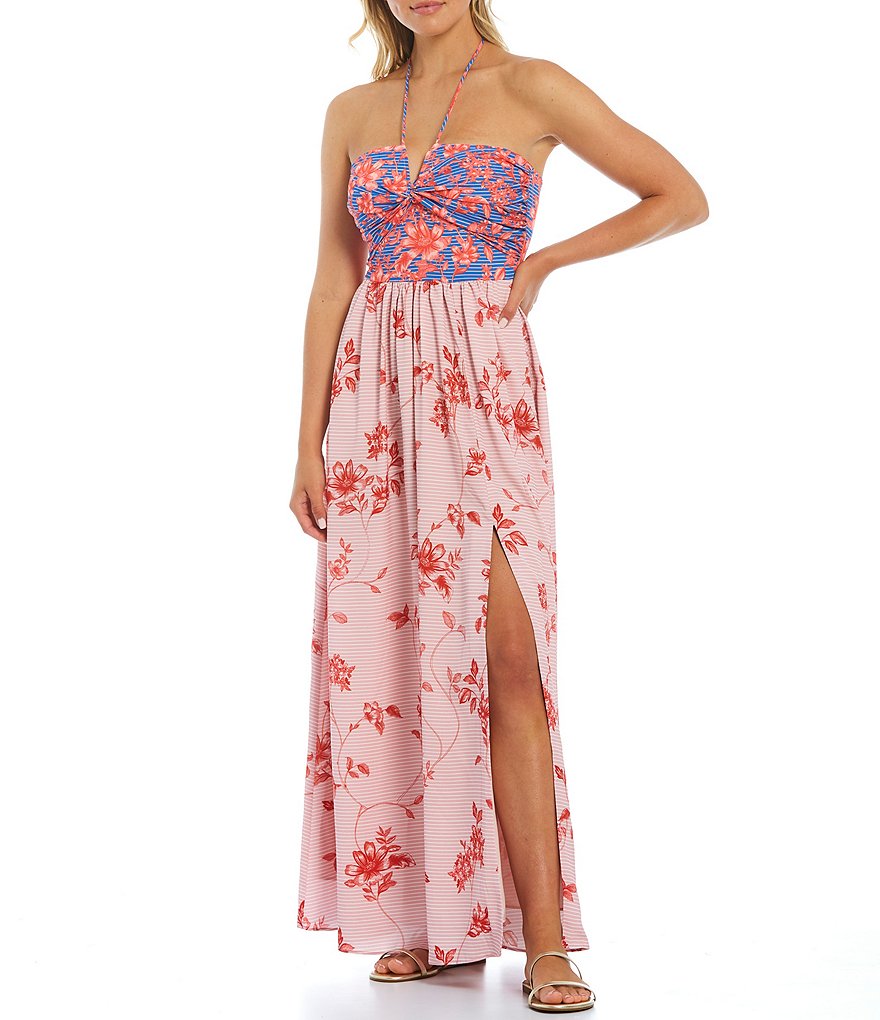 Belle Badgley Mischka Delaney Floral Tie Neck Sleeveless Maxi Dress