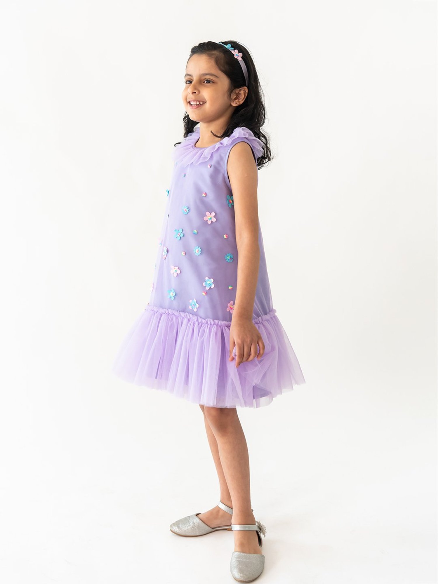 A Little Fable Kids Purple Applique Dress