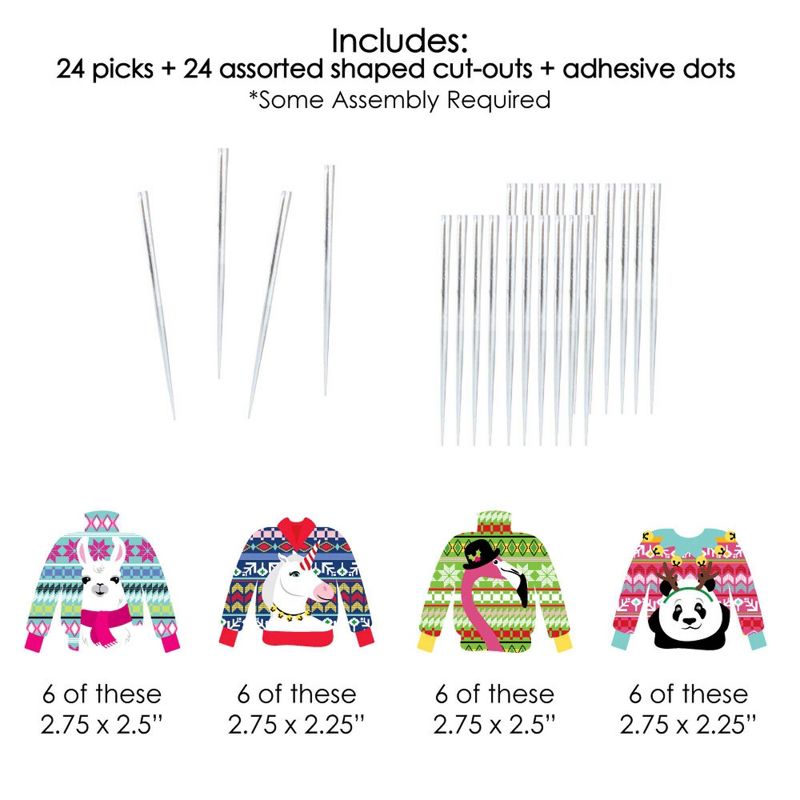 Big Dot of Happiness Wild and Ugly Sweater Party - Dessert Cupcake Toppers - Holiday and Christmas Animals Party Clear Treat Picks - Set of 24