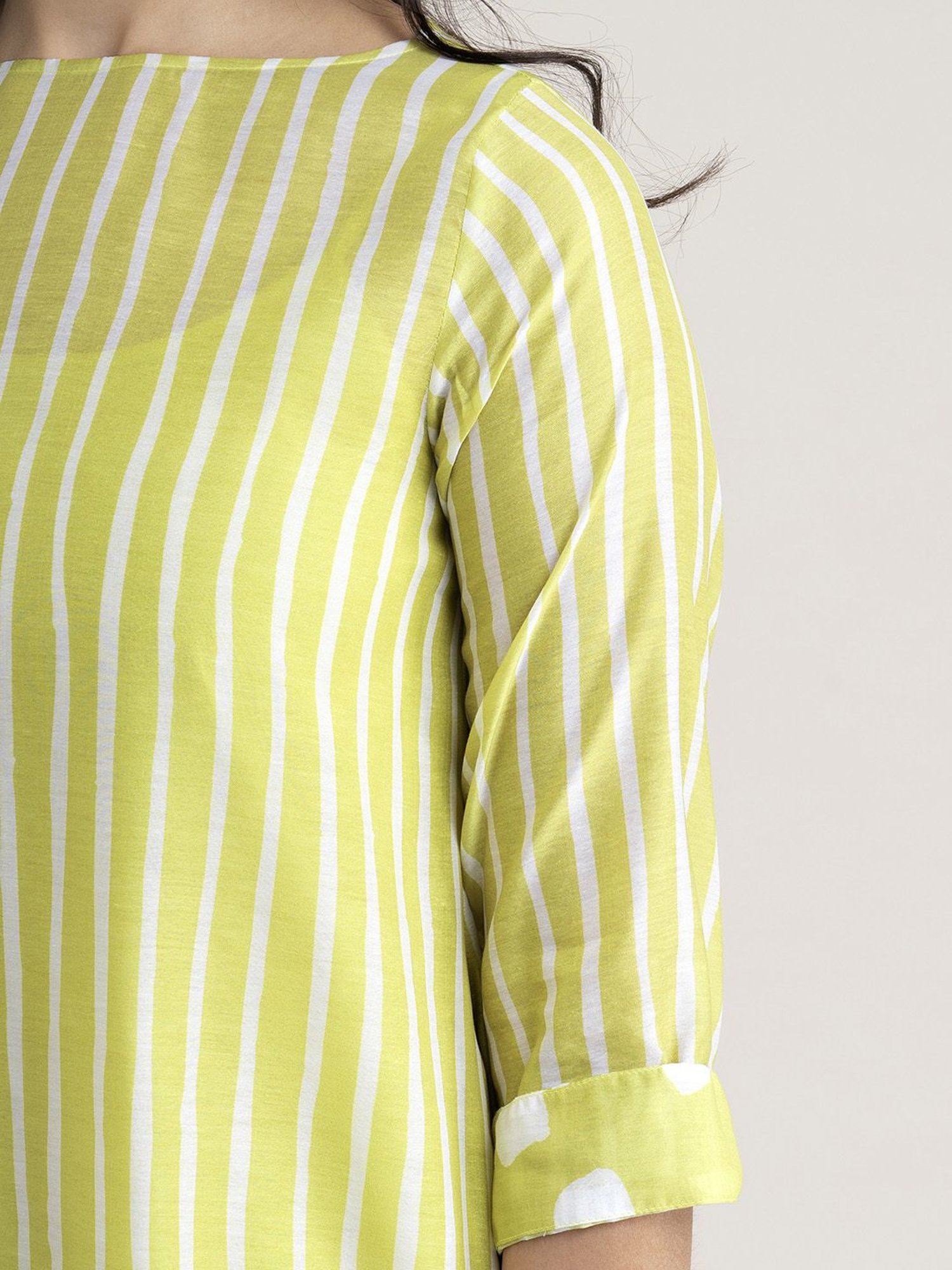 Pink Fort Lime Green Striped Kurta Pant Set