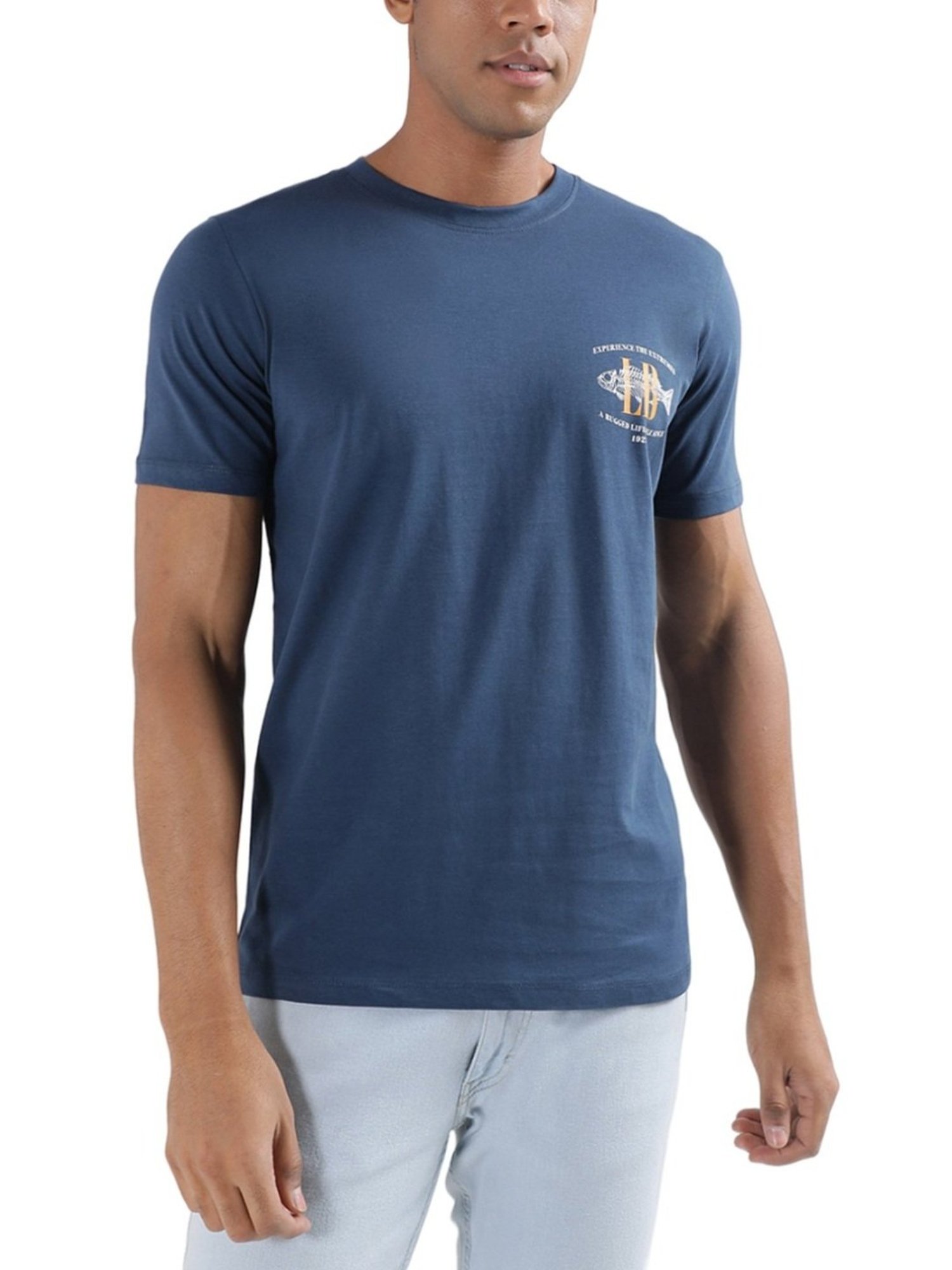 Lindbergh Blue Cotton Regular Fit T-Shirt